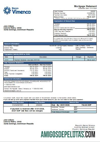 Declaração de hipoteca do Banco Vimenca da República Dominicana Scr modelo